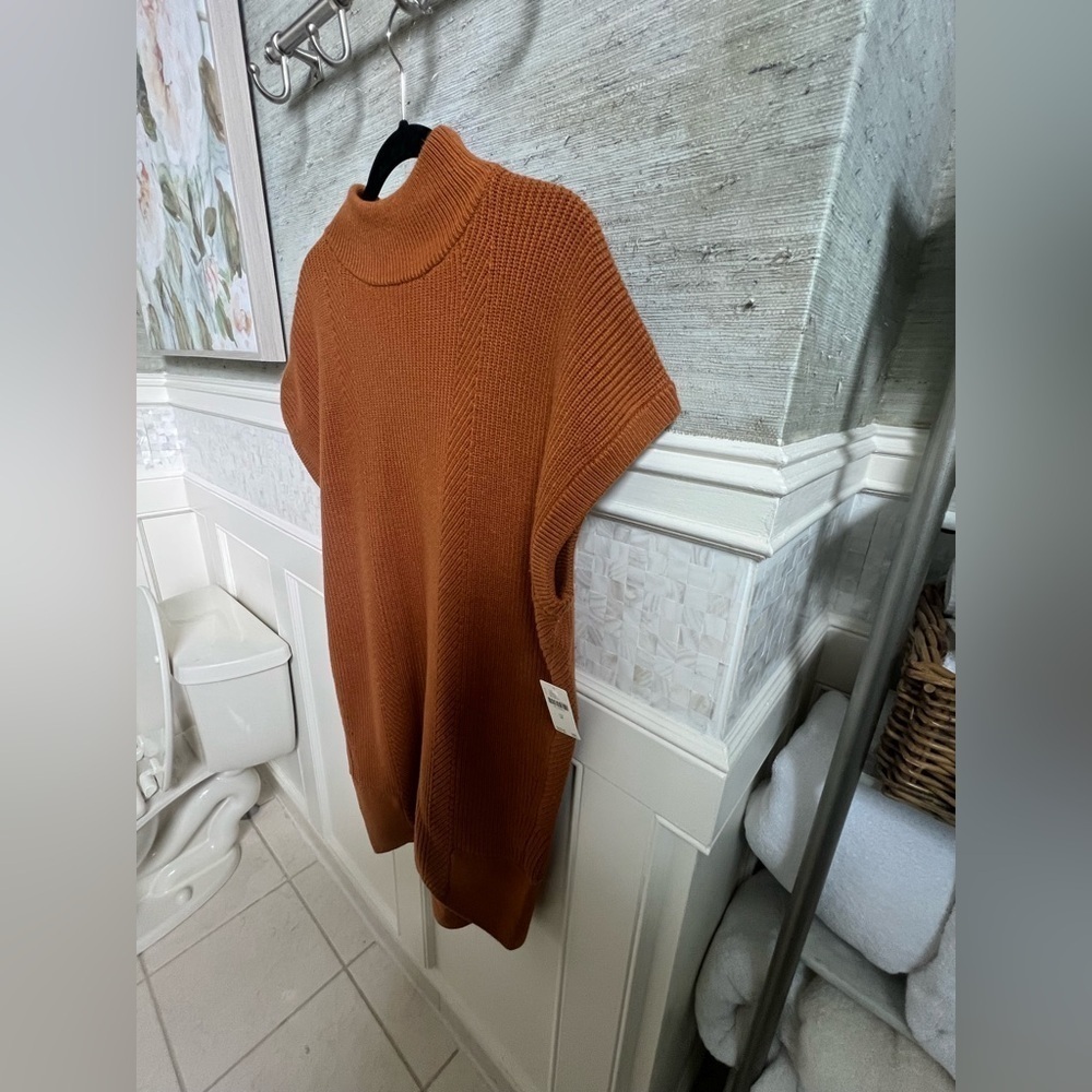 NWT new Anthropologie medium fits large  mock neck sweater mini dress brown - Picture 9 of 16